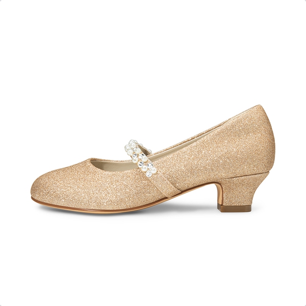Girls' Rhinestone Mary Jane Low Heels - GOLD GLITTER - 4